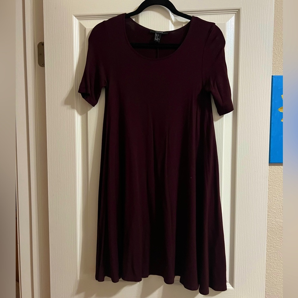 Forever 21 Red Puff Sleeve A-Line Midi Dress